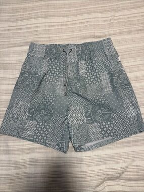 Men's Teal Patterned Swim Trunks - Elastic Waist